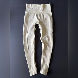 Cream Ribbed Side & Waist Leggings Women’s Small | Off-White | Good Condition